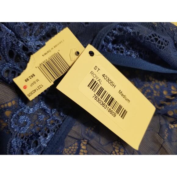 Escante Sexy Strappy Lace Mesh Halter Chemise G-String Set Royal Blue Medium - Picture 7 of 7